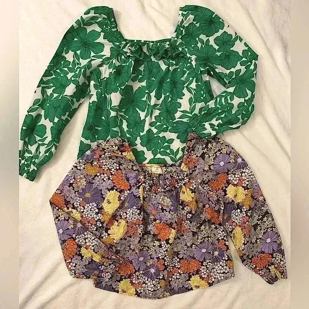 Lot of 2 Crewcuts Girls Squareneck Puff-Sleeve Tops Sz Large 10